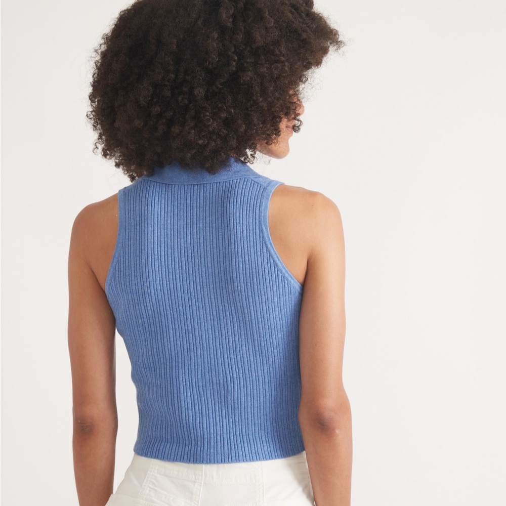 Marine Layer Amelia Rib Polo Coronet Blue Preppy Quiet Luxury Coastal Chic - Picture 5 of 9